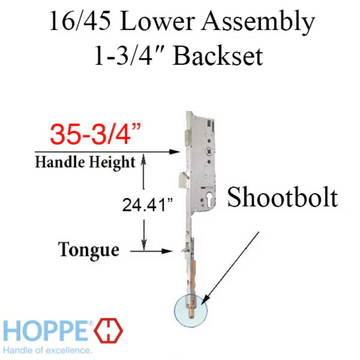 Hoppe Multipoint 1.77" Backset Manual Gear with Tongue/ Shootbolt Bottom Extension